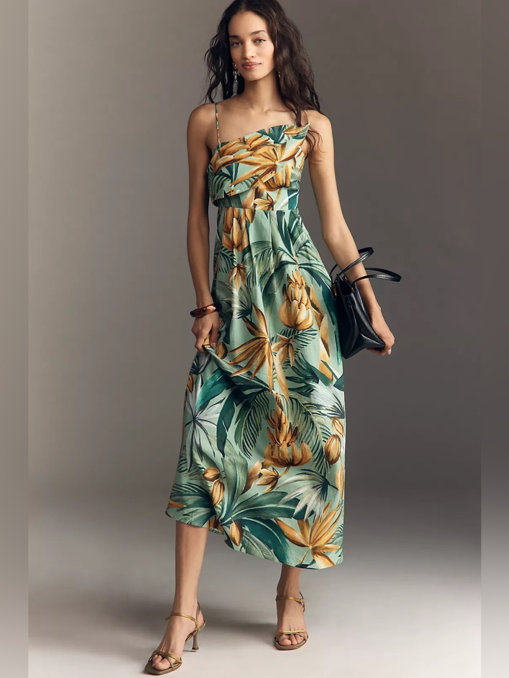 NEW Farm Rio x Anthropologie Asymmetric Linen Blend Dress, Small